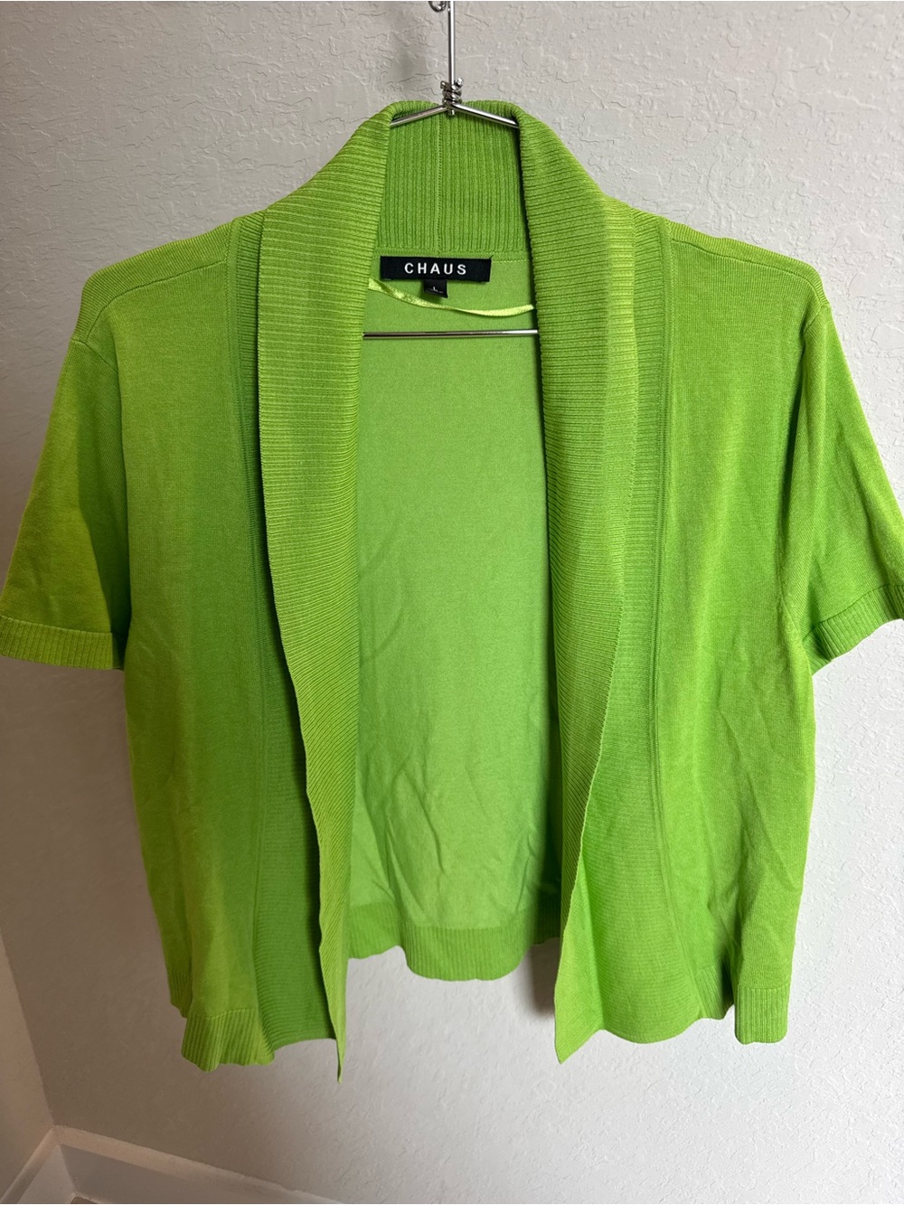Chaus Short Sleeve Open Front Cardigan in Bright Lime